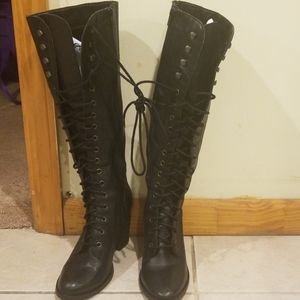 Black Steve Madden Knee High Lace Up Boots